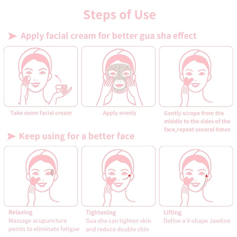 Contrybox Gua Sha Facial Tools, Rose Quartz Guasha Tool for Face & Eye, Puffiness Reducing & Jawline Sculpting Face Stone Gua Sha Tools for Skin Care Woman GuaSha Stone Tool, Pink - Image 4